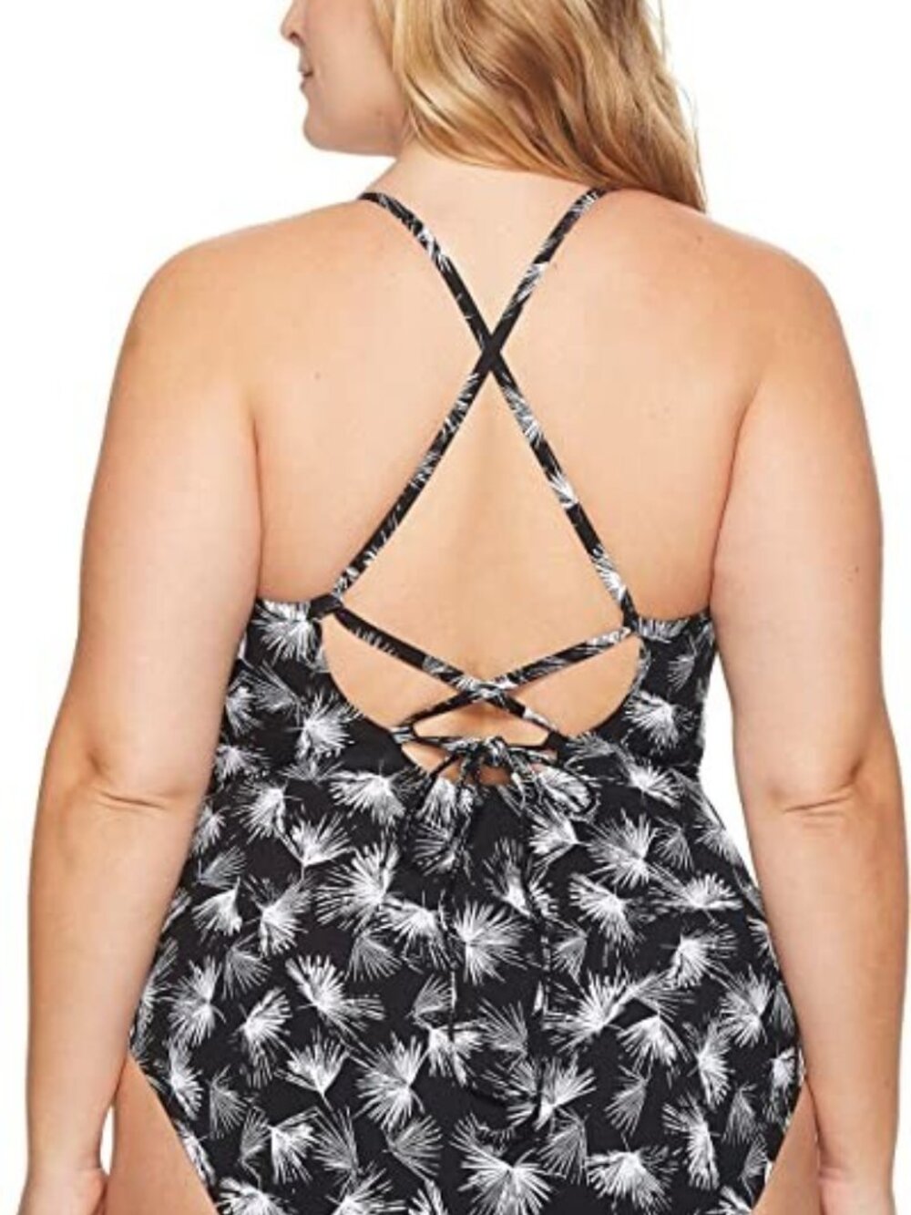 La Blanca Plus Size 18W Petal Pusher Cross Back Halter One Piece Swimsuit - Picture 3 of 5
